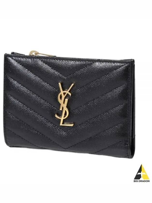 Grain Leather Quilted Stitch Card Wallet Black - SAINT LAURENT - BALAAN 2