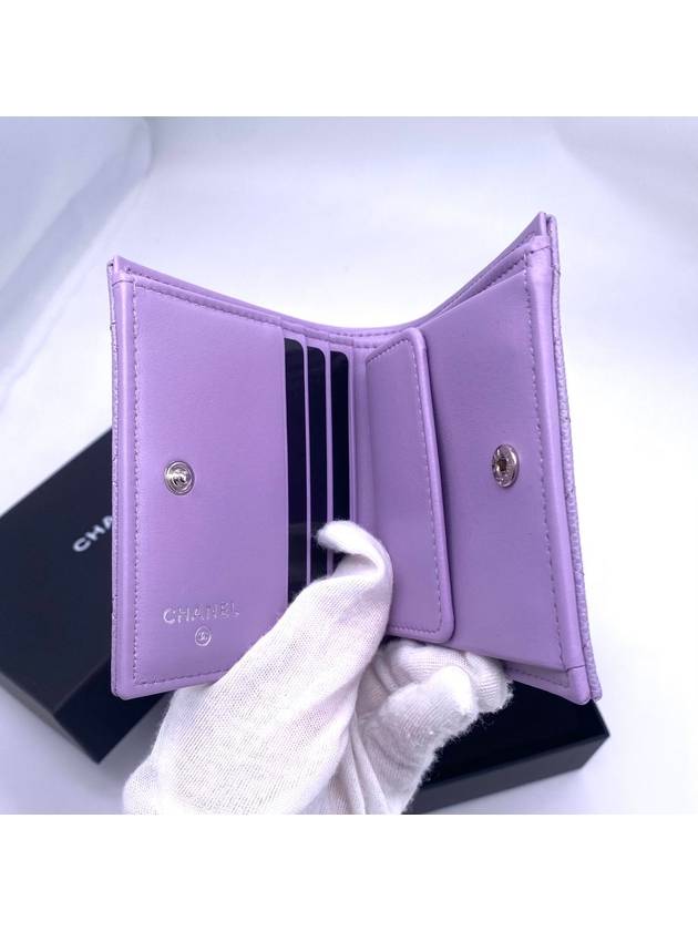 CC Logo Shiny Grained Calfskin Half Wallet Lilac - CHANEL - BALAAN 6