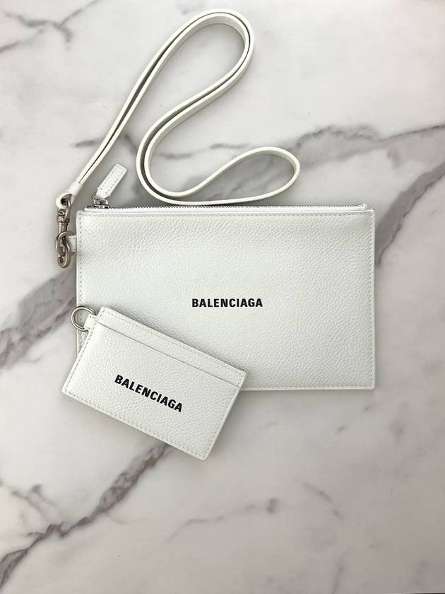 Cash Logo Strap Double Pouch Strap Card Wallet White - BALENCIAGA - BALAAN 9