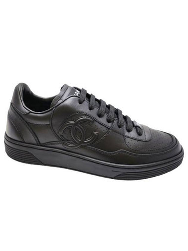 CC Logo Calfskin Low Top Sneakers Black - CHANEL - BALAAN 1