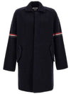 Arm Banding Striped Car Voile Wool Single Coat Navy - THOM BROWNE - BALAAN 2