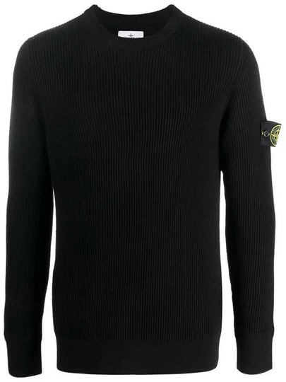 Wappen Patch Crew Neck Ribbed Wool Knit Top Black - STONE ISLAND - BALAAN 2