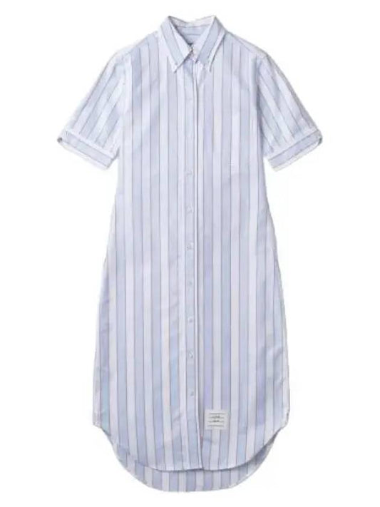 Awning striped Oxford short sleeve shirt dress light blue one piece - THOM BROWNE - BALAAN 1