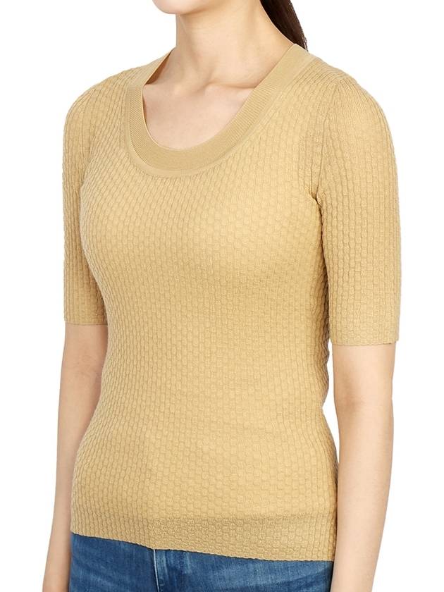 Women's Wool Short Sleeved Knit Top Beige - THEORY - BALAAN 3