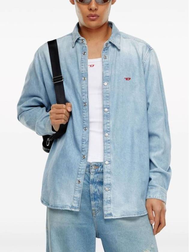 Embroidered Logo Denim Long Sleeve Shirt Light Blue - DIESEL - BALAAN 5