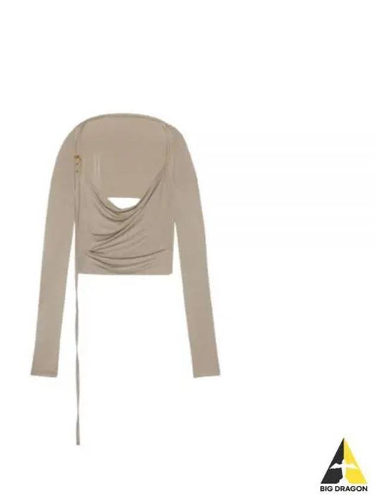 Le Haut Peplo Draped Cut-Out Cupro Long Sleeve T-shirt Beige - JACQUEMUS - BALAAN 2