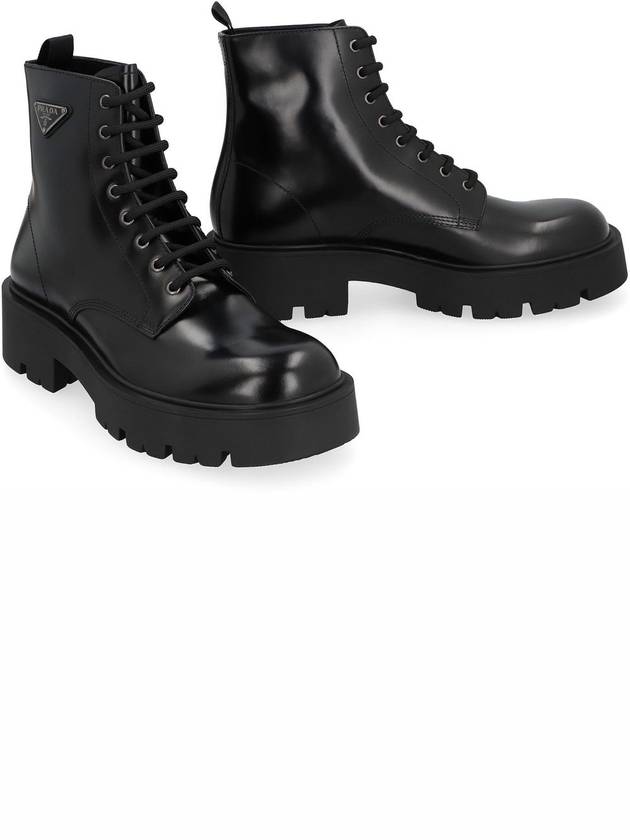 Brushed Leather Combat Boots Black - PRADA - BALAAN 4