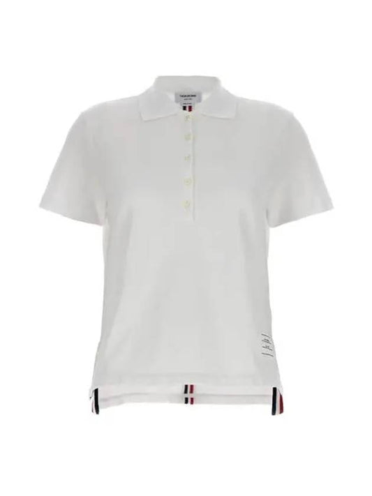 Classic Pique Center Back Stripe Relaxed Fit Short Sleeve Polo Shirt White - THOM BROWNE - BALAAN 2