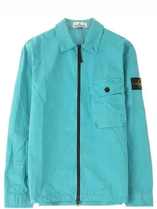 Men's Wappen Patch Chest Pocket Shirt Collar Zip-up Jacket Light Blue - STONE ISLAND - BALAAN 2