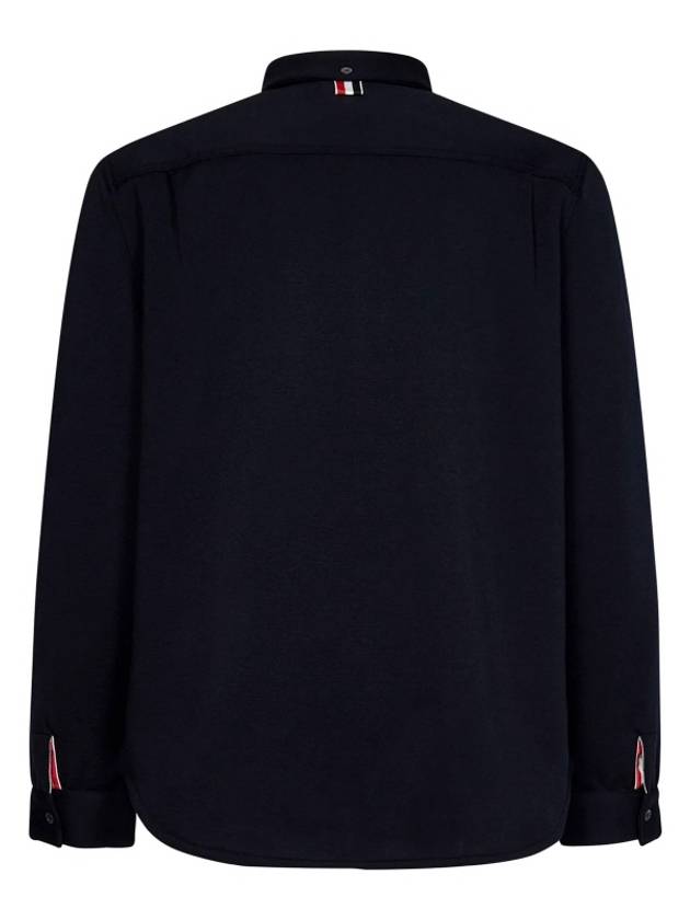 Men's Button Down Wool Milano Long Sleeve Shirt Navy - THOM BROWNE - BALAAN 3