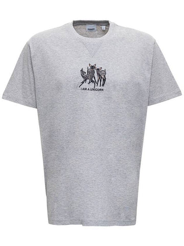 Embroidered Deer Short Sleeve T-Shirt Grey - BURBERRY - BALAAN 1