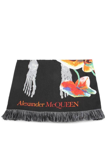 Black Multicolor SILKWOOL Blend ORCHID Skeleton Scarf 7562683D74Q1074 B0560955457 - ALEXANDER MCQUEEN - BALAAN 1