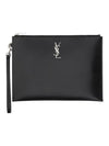 Monogram Silver Logo Clutch Bag Black - SAINT LAURENT - BALAAN 1