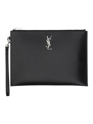 Monogram Silver Logo Clutch Bag Black - SAINT LAURENT - BALAAN 1