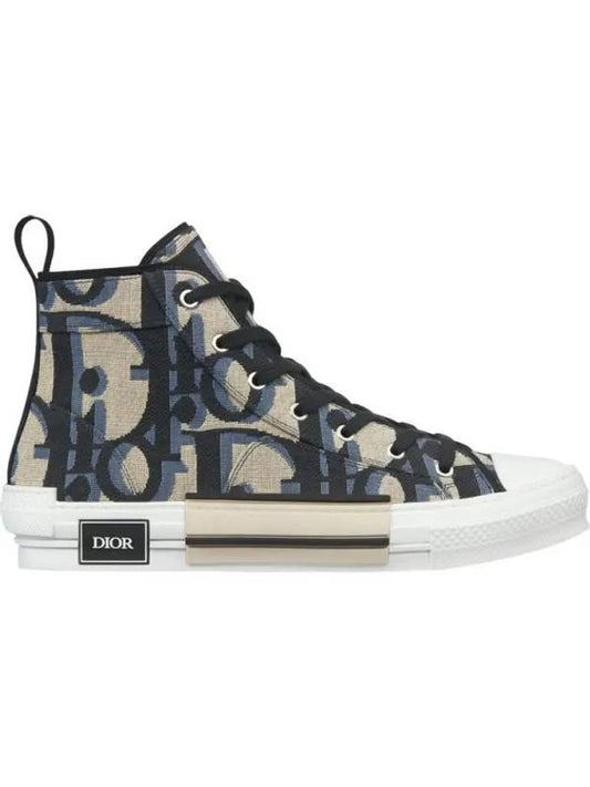 Oblique Jacquard B23 High Top Sneakers Black Beige - DIOR - BALAAN 2