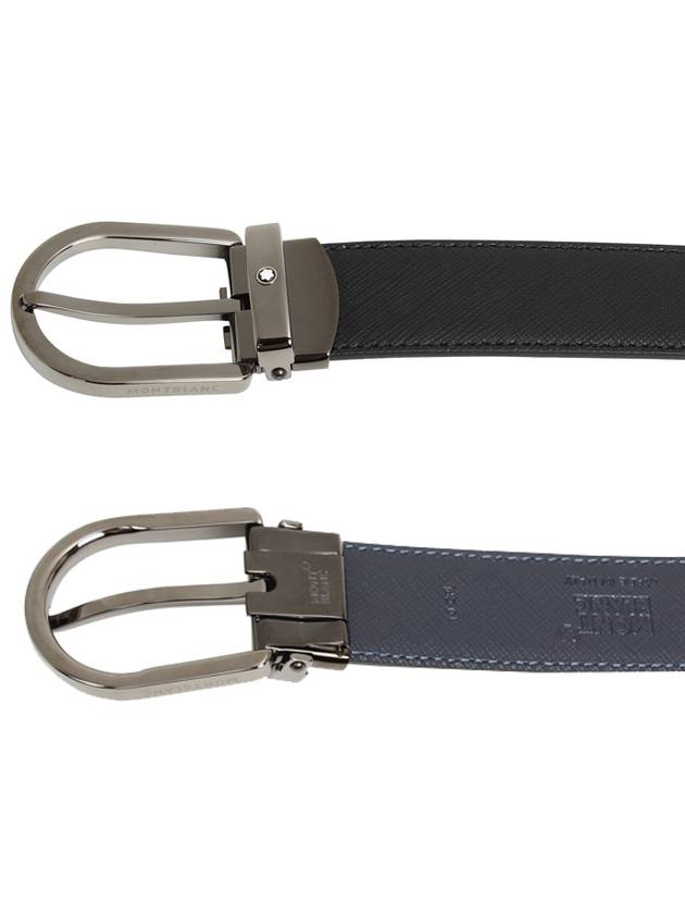 Horseshoe Silver Buckle Double-Sided Leather Belt Black Blue - MONTBLANC - BALAAN 3