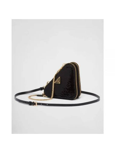 Triangle Sequin Mini Pouch Bag Black - PRADA - BALAAN 1