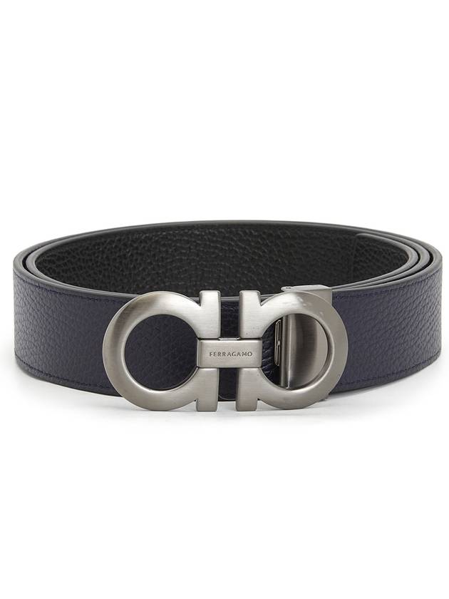 Gancini Reversible Adjustable Leather Belt Midnight Blue - SALVATORE FERRAGAMO - BALAAN 3