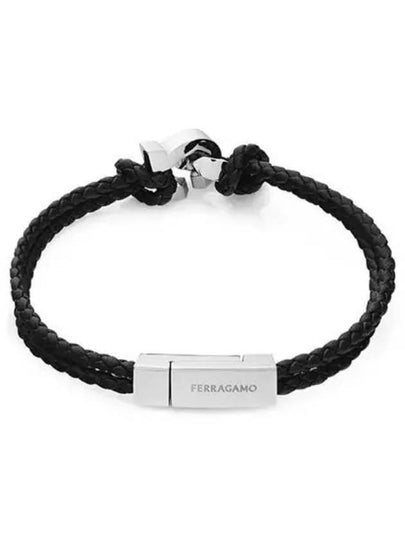 Interlocking Gancini Leather Bracelet Black - SALVATORE FERRAGAMO - BALAAN 2