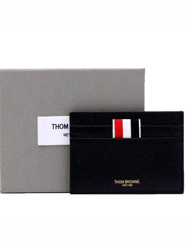 Stripe Note Compartment Pebble Grain Leather Card Wallet Black - THOM BROWNE - BALAAN 8