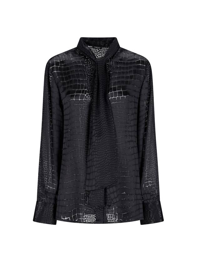 Women's Crocodile Effect Long Sleeve Shirt Black - VERSACE - BALAAN 2