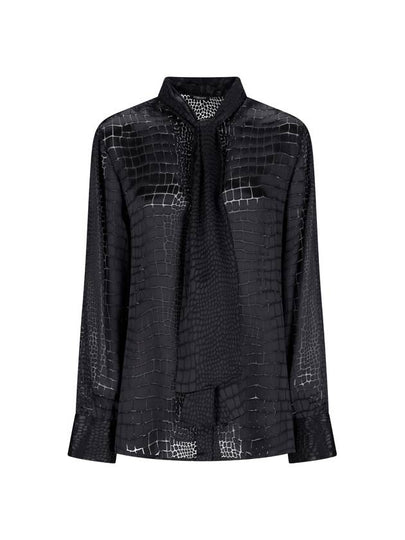 Women's Crocodile Effect Long Sleeve Shirt Black - VERSACE - BALAAN 2