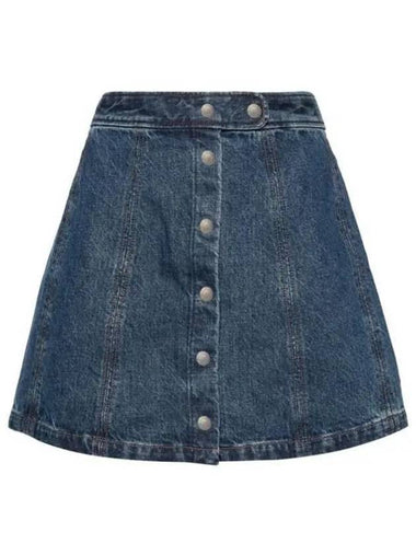 WoMen's Poppy Front Button Denim A-Line Skirt Blue - A.P.C. - BALAAN 1