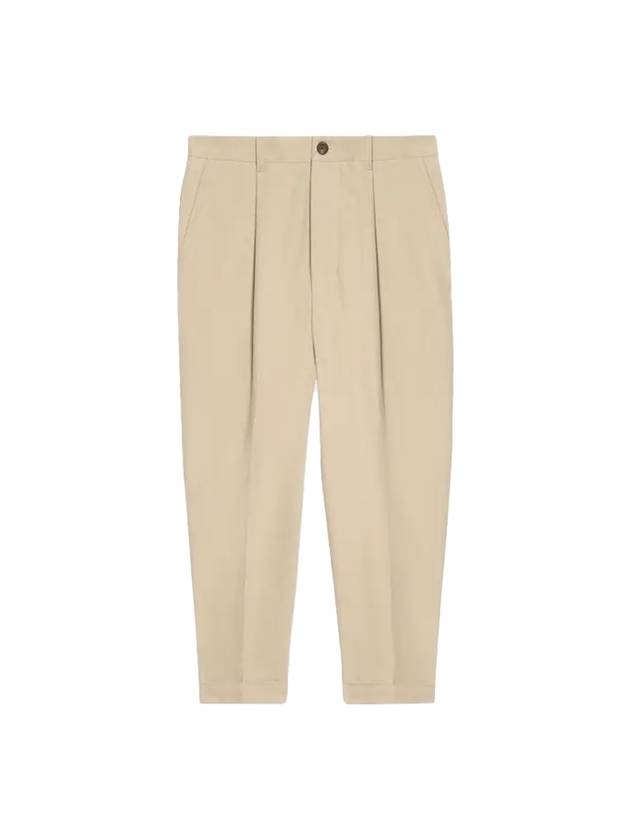 Carrot Fit Cotton Crop Baggy Pants Beige - AMI - BALAAN.