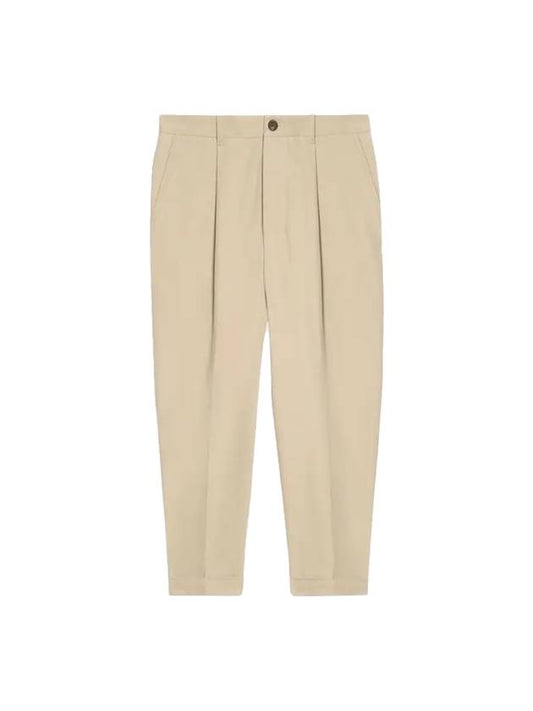 Carrot Fit Cotton Crop Baggy Pants Beige - AMI - BALAAN.