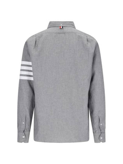 Men's Diagonal Shambray Print Nametag Straight Fit Long Sleeve Shirt Medium Grey - THOM BROWNE - BALAAN 2