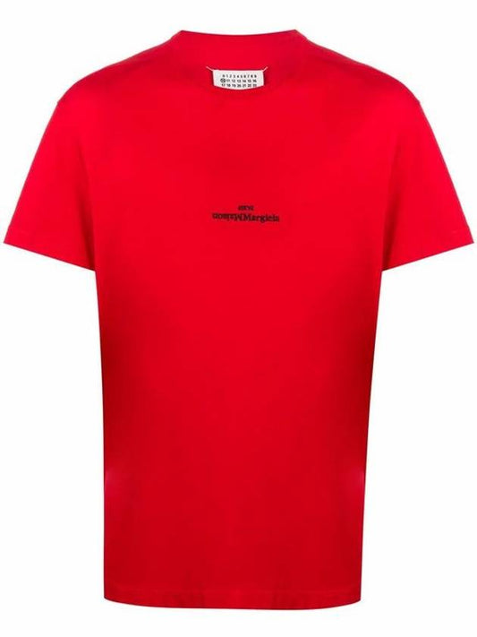 Reverse Embroidered Logo Stitched Cotton Short Sleeve T-Shirt Red - MAISON MARGIELA - BALAAN 1