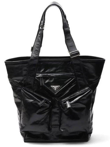 Triangle Logo Leather Tote Bag Black - PRADA - BALAAN 1