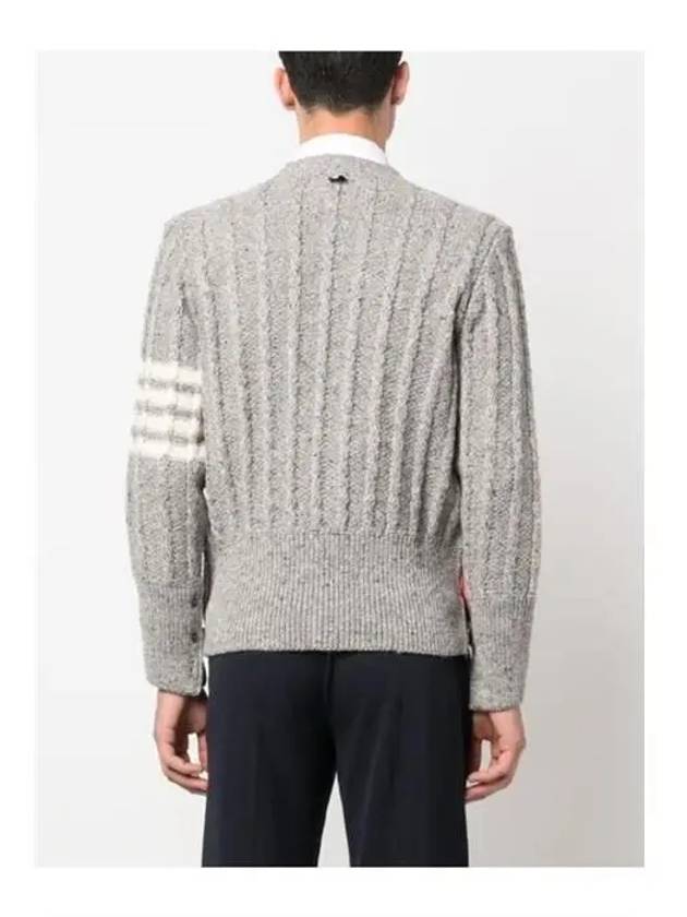 Donegal Twist Cable 4 Bar Classic V Neck Cardigan Light Grey - THOM BROWNE - BALAAN 5