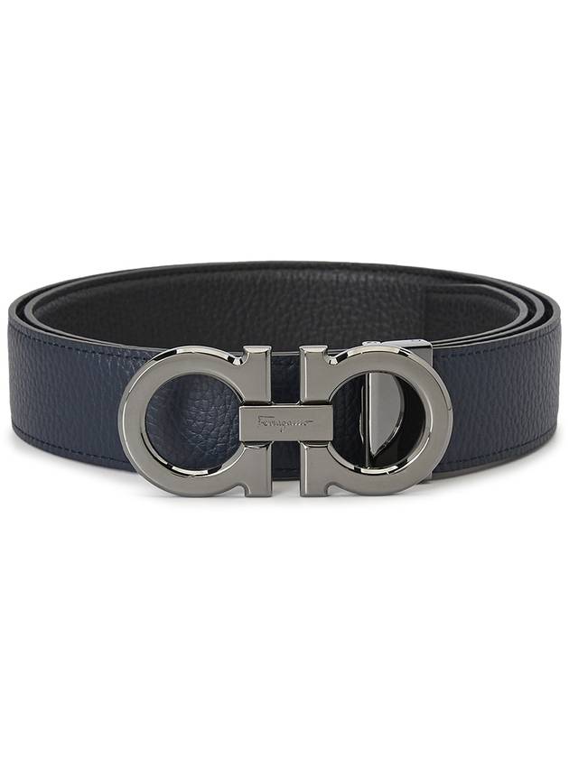 Reversible Gancini Leather Belt Navy - SALVATORE FERRAGAMO - BALAAN 4