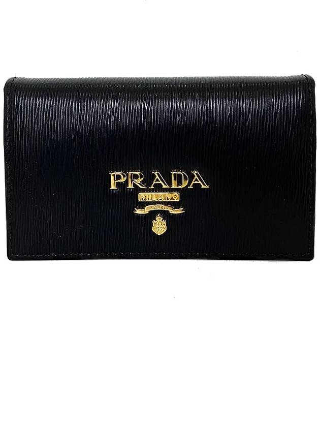 Vitello Gold Logo Saffiano Card Holder Black - PRADA - BALAAN 2