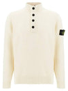 Wappen Patch Half Button Lambswool Knit Top Natural - STONE ISLAND - BALAAN 2