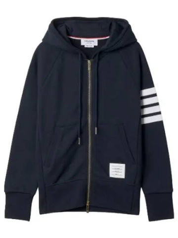 Diagonal engineered jersey zip up hood navy - THOM BROWNE - BALAAN 1