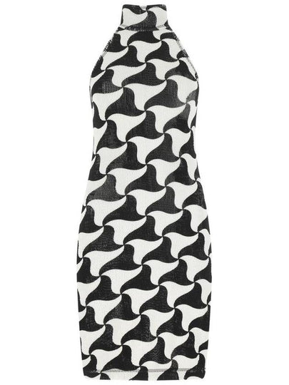 wave triangle pattern halterneck midi dress - BOTTEGA VENETA - BALAAN 2