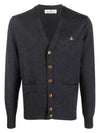 Men's Logo Wool V-Neck Cardigan Vintage Black - VIVIENNE WESTWOOD - BALAAN 2