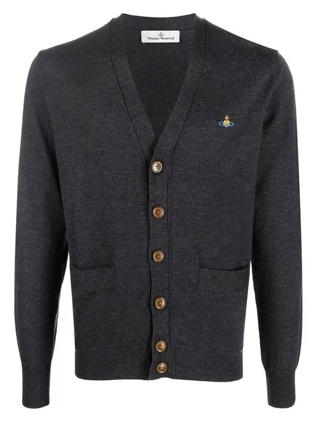 Men's Logo Wool V-Neck Cardigan Vintage Black - VIVIENNE WESTWOOD - BALAAN 2