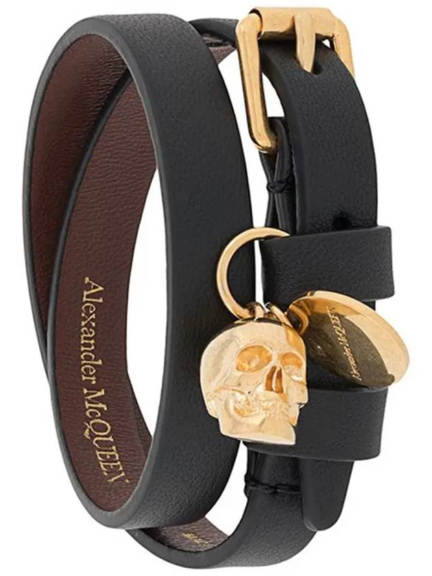 Gold Hardware Skull Buckle Leather Bracelet Black - ALEXANDER MCQUEEN - BALAAN 3