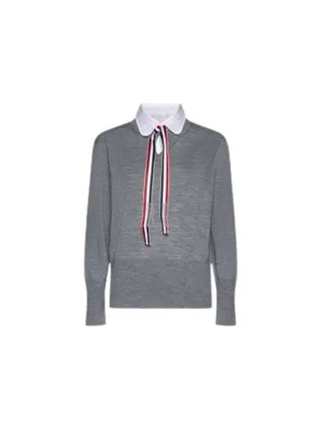 Jersey Stitch Ribbon Tie Knit Top Grey - THOM BROWNE - BALAAN 2