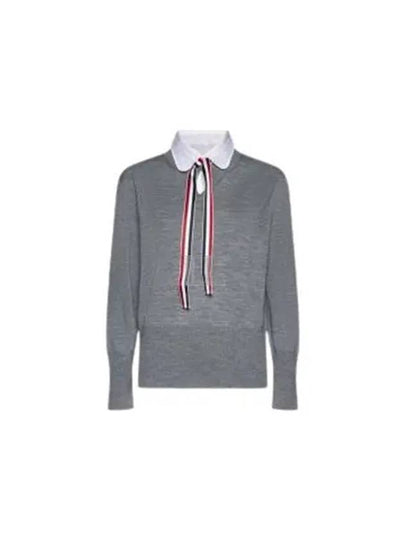 Jersey Stitch Ribbon Tie Knit Top Grey - THOM BROWNE - BALAAN 2