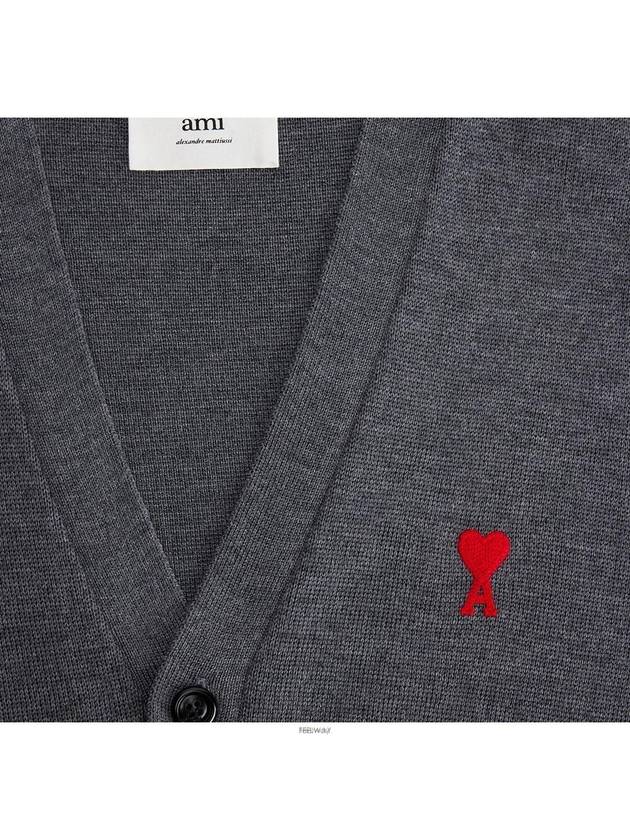 Heart Logo Merino Wool Cardigan Heather Grey - AMI - BALAAN 6