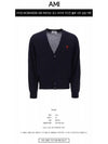 Red Heart Logo Merino Wool Cardigan Navy - AMI - BALAAN 3