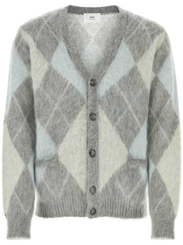 Argyle Button-Up Cardigan Grey - AMI - BALAAN 1