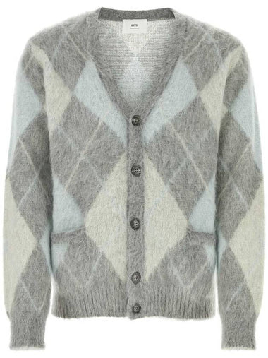 Argyle Button-Up Cardigan Grey - AMI - BALAAN 1