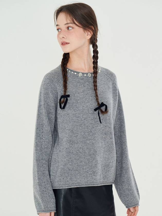 Jewelry Neck Wool Knit Top Grey - METAPHER - BALAAN 5