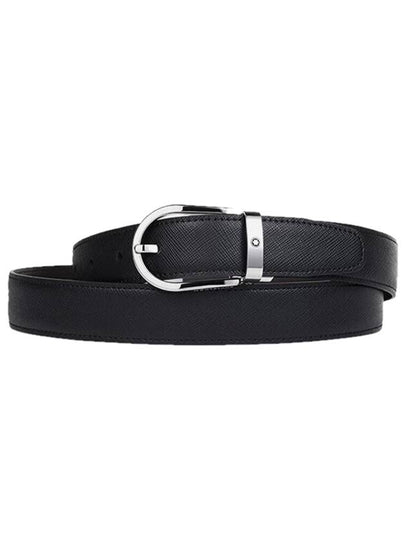 Horseshoe Buckle Reversible Leather Belt Black Brown - MONTBLANC - BALAAN 2