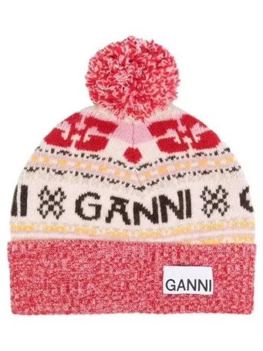 23FW A4987 Logo Wool Graphic Beanie 1008574 - GANNI - BALAAN 1